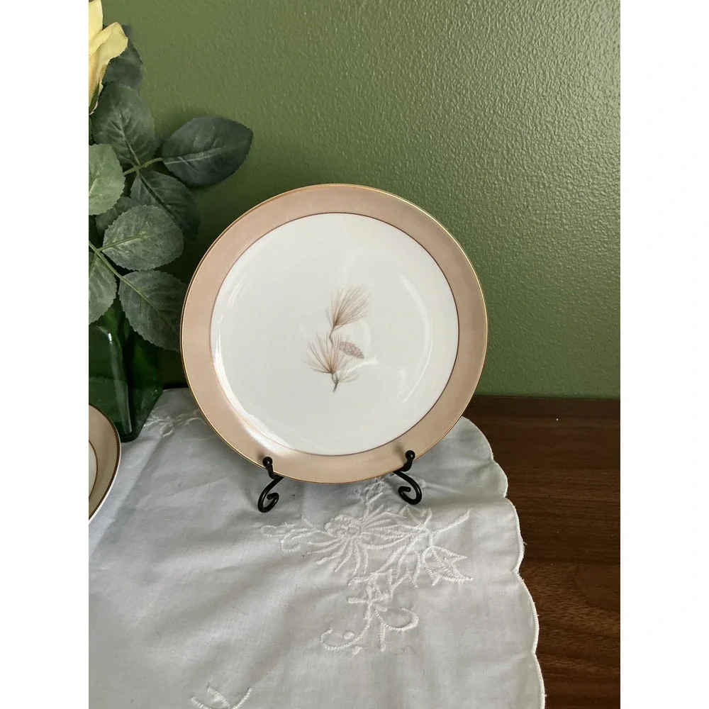 Sango Pinecone Dessert Plates, Set of 4, Vintage Nature-Inspired China
